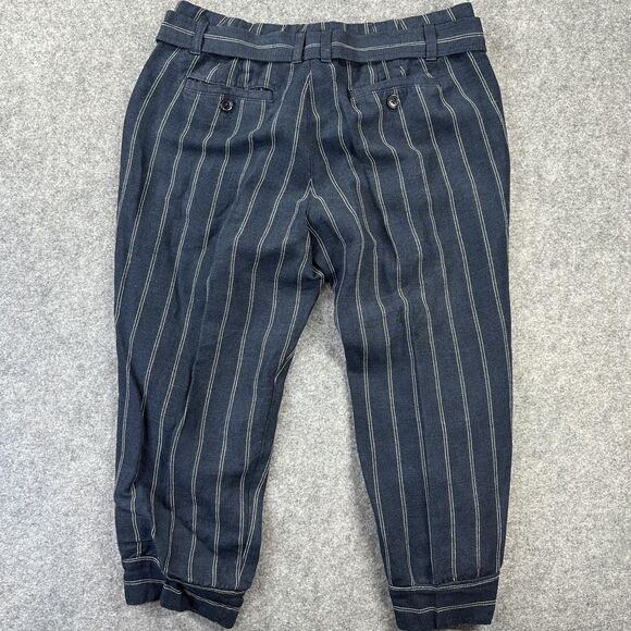 Banana Republic Avery Pants Womens 4 Petite Navy Stripe Linen Tie Waist Cropped - Picture 8 of 8
